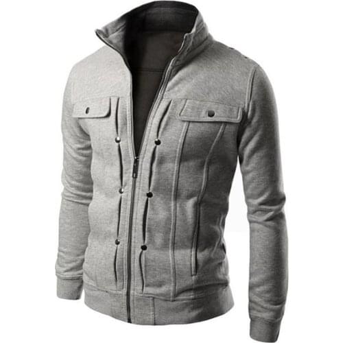 Chaquetas New Mens Fashion Plus Size Solid Color Stand Collar Long Sleeve Zip Pocket Slim Jacket Coat Outdoor Outwear 2021