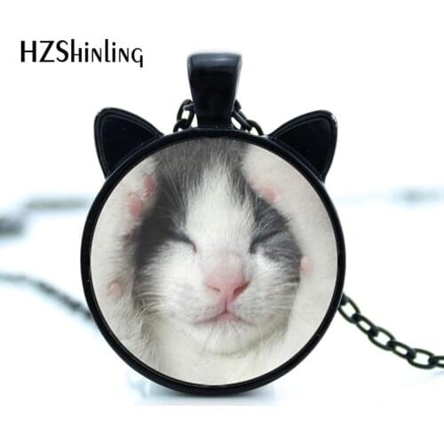 CN-00286 2017 Lazy cat Necklace Sleeping cat paw Pendant girl fashion Jewelry art photo necklace Gift HZ2