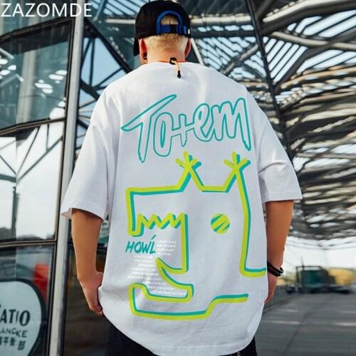 ZAZOMDE Cotton Summer Graffiti Dinosaur Short-Sleeved T-Shirt Male Ins Streetwear Students Loose Fashion Clothes Men M-5XL