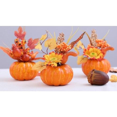 Artificial Pumpkin Ornament Fall Maple Leaf Pinecone Berry Set Home Party Ornaments Store Halloween Table Photography Decor