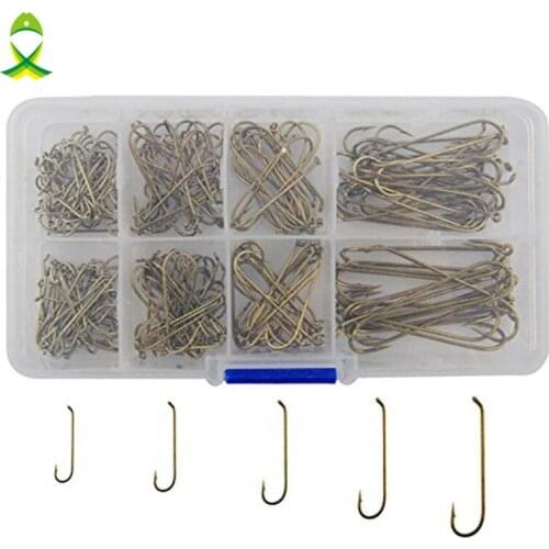 JSM 230pcs/lot 79580 high carbon steel Fishing Hooks Long Shank Streamer brown Color jigging fishing tackle Hooks Set