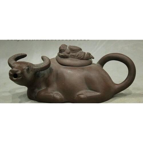 Chinese Yixing Handmade Zisha Pottery Boy Bull Oxen Animal Teapot Tea set pot