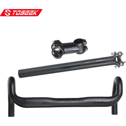 TOSEEK Road Bike Handlebar kit 3K Matte Full carbon fiber Handlebar carbon Seatpost Aluminum alloy Stem Road Bike accessories