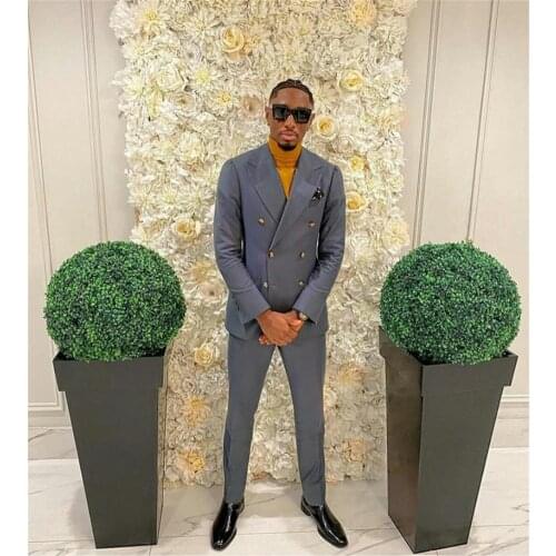 Handsome Double Breasted Wedding Tuxedos Slim FIt Mens Groom Coat Suits Plus Size Prom Party Blazer Jacket (Jacket+Pants)