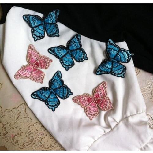 Hot Sale 5 Pieces 4.7*5.2CM Fabric Lace Flower Motif Sewing Applique Patch Pink Navy Blue Cute Venise Venice Butterfly Lace