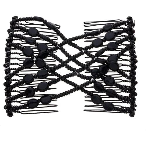 Lovef Magic Hair Comb Ladies Bead Stretchy Women Hair Combs Professional Double Magic Slide Metal Comb Clip Hairpins