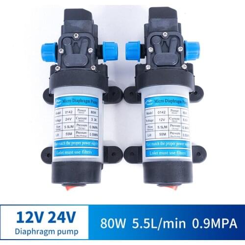 12V 24V 80W 5.5L / Min Miniature High Pressure Diaphragm Pump With Pressure Switch Type Multi-function DC Pump