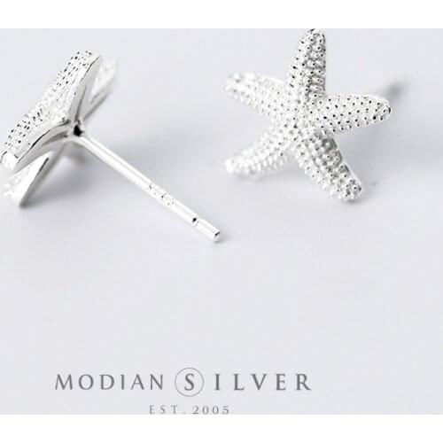 Modian Fresh Cute Starfish Stud Earrings for Women Simple 925 Sterling Silver Exquisite Ear Studs Jewelry Korean Style Earrings