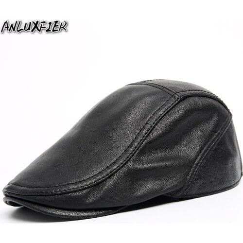 R002 Adult Natural Skin Leather Hat Male Beret Hats Adjustable Size Mens Winter Warm Visors Hats