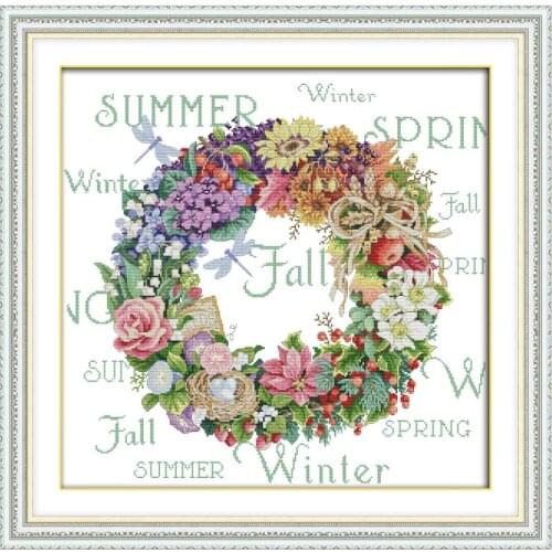 Wreath of All seasons joy sunday Cross stitch kits pre-set printing canvas for embroidery thread cross needlework diy dmc 14CT