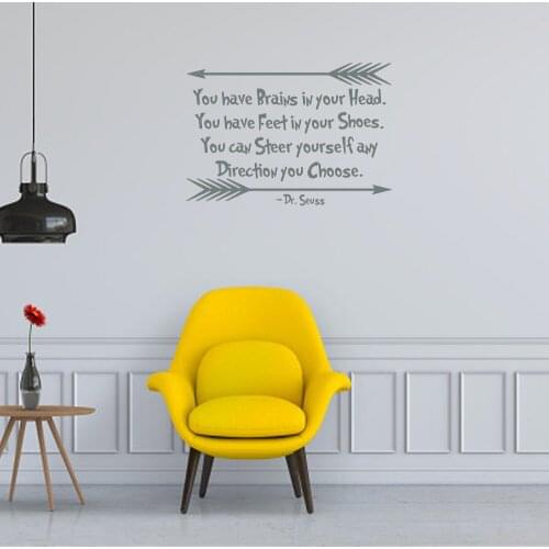Quotes Wall Stickers You Have Brains in Your Head Quote Decal Vinyl Art Room Mural For Nursery Kids Bedroom DW8979