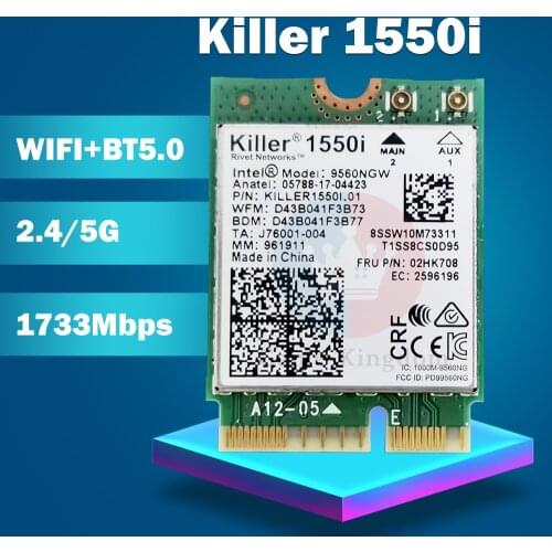 Killer 1550i AC Dual Band 1.73Gbps Wireless 9560NGW NGFF Key E Wifi Card 9560AC 802.11ac Bluetooth 5.0 Laptop for Windows 10