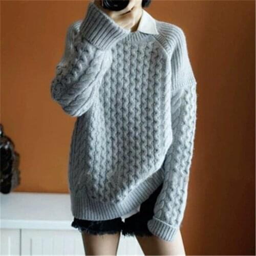New arrival 100%cashmere knit women England style Oneck loose thick pullover sweater solid color S-L