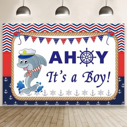 Underwater World Sailing Shark Bunting Gender Reveal Backdrop Studio Photography Baby Shower Party Background Poster Decors Prop