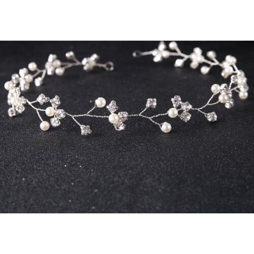 Simple Gold Silver color Rhinestone Wedding Headband Tiara Pearls Bridal Hair Jewelry Vine Women Hair Accessories