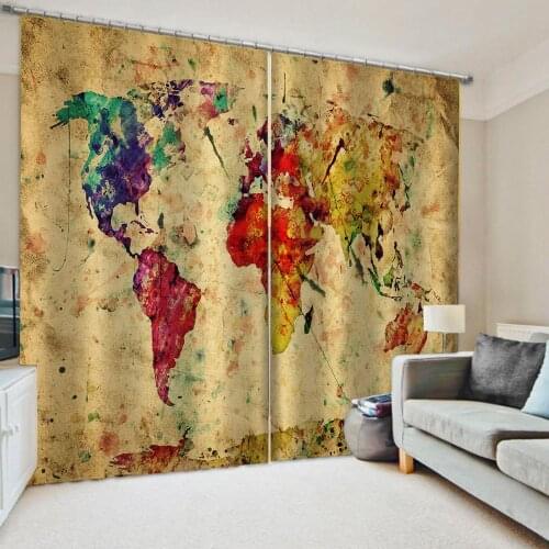 Luxury Blackout 3D Window Curtain For Living Room office Bedroom Retro yellow map curtains