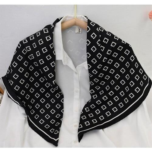 90cm Manual Hand Roll Twill Silk Scarf Women Geometry Checkered Curled Square Scarves Echarpes Foulards Femme Wrap Bandana Hijab