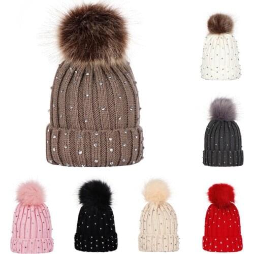 2018 Winter Fashion Toddler Kid Girl&Boy Baby Warm Crochet Knit Hat Solid Knit Spot Drill Bobble Beanie Cat