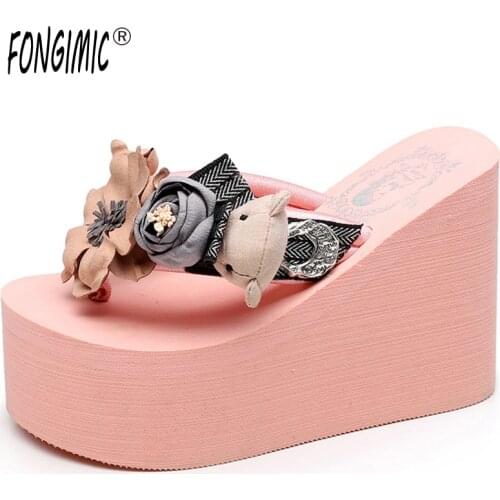 Newest Women Flip Flops Summer Casual Flowers Cartoon Flip Flops Women Slippers Sweet Beach Non-slip Thick Bottom Bohemia Shoes