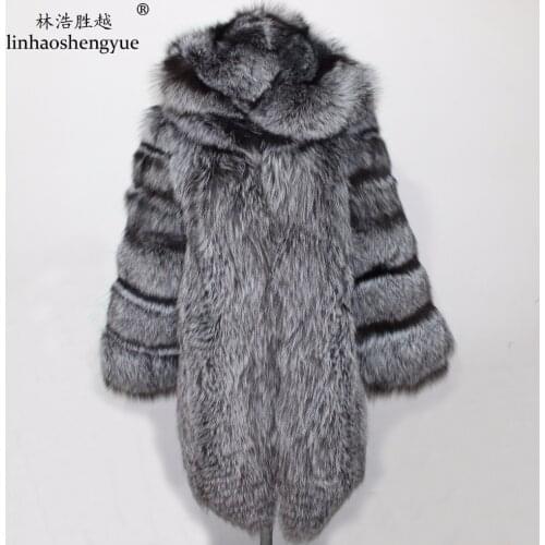 Linhaoshengyue Fasion Fur Coat Real Fur Winter Warm Women Fox Fur Coat Freeshipping