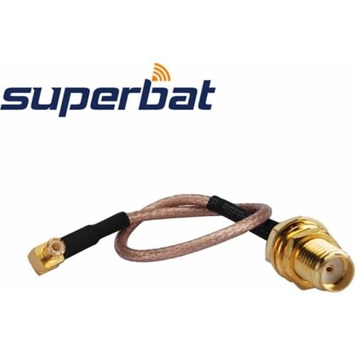 Supetbat MCX Male Plug Right Angle to SMA BulkHead Female Jack Cable RG316 20 cm for Wireless