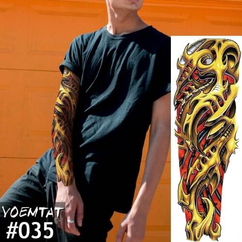 New 1 Piece Temporary Tattoo Sticker mechanical Full Flower Tattoo with Arm Body Art Big Large Fake Tattoo Sticker