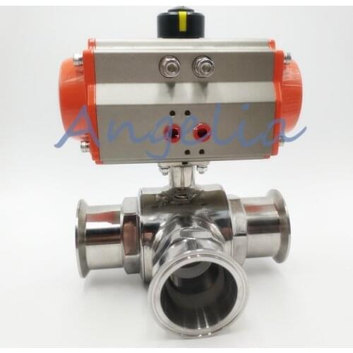 3/4" Sanitary Stainless 304 Three way T-port Tri-Clamp Pneumatic Ball Valve