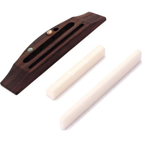 Ukulele Rosewood Bridge Set Bone & Saddle Nut Shell Dot for 4 String Guitar Parts Stringed Instruments Accessories