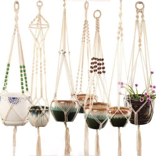 Vintage Macrame Basket Plants Hanger Hook Flower Pot Holder 4 Legs String Hanging Rope Wall Art Home Garden Balcony Decoration