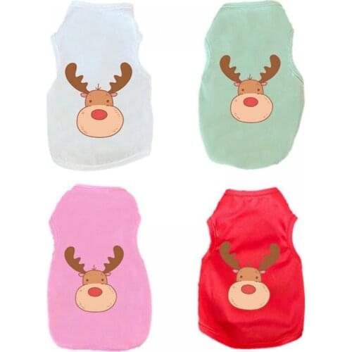 XS-XXL Summer Pet Cat Dog Sleeveless T-shirt with Cute Cartoon Elk Head Sweat Absorption Vest Breathable Pets Apparel Supplies