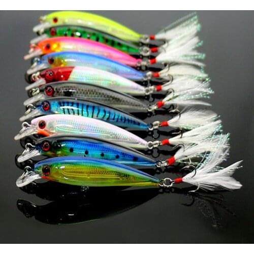 Yumoshi 10pcs Lot Minnow Fishing Lures Bass Crank Bait Tackle Fish Hooks Minnow Fishing Lures Hooks Black 3D Eyes Hook fishing