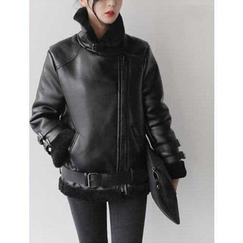 2020 Brand New Motorcycle PU Leather Jacket Women Winter Autumn Warm Faux Leather Overcoat Plus Size Outwear tops LX1147