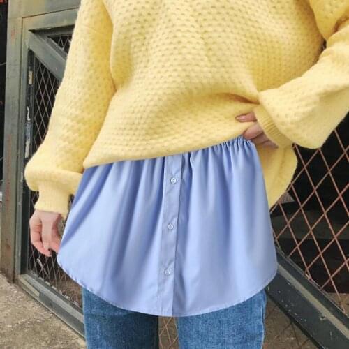 Women Fake Hem Shirt Blue Layered Tiered Sheer Stripe Printing Extender Half Slip Plus Size Skirt Half-length Adjustable Shirt