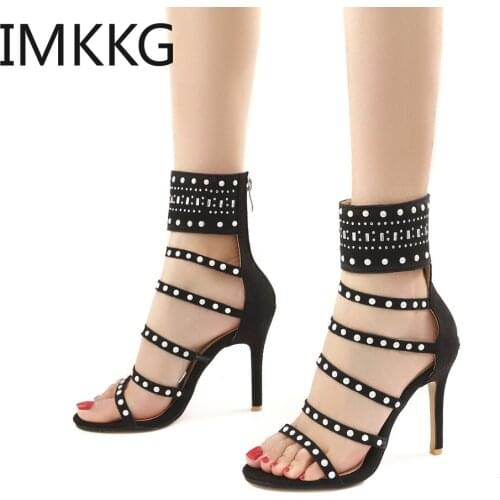 2019 New Arrival Summer Spring Party Sexy Artificial Diamond Crystal High Thin Heel Women Sandals Zipper Covered Fashion A00314