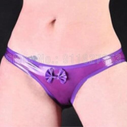 Women Latex Underwear Female Sexy Shorts Women Thong Briefs Purple with Bow-Knot Customize