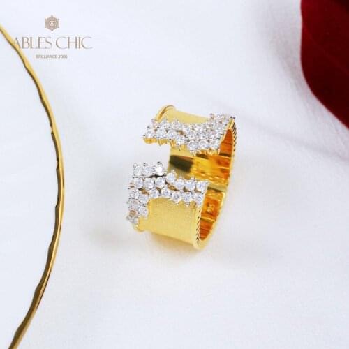 18K Gold Tone CZ Embelishment Cocktail Open Ring 925 Silver Bridal Wedding Band Wide Flower Rings Quality Creative Fine Jewelry