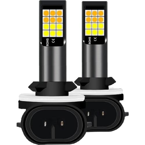 2Pcs White Yellow Dual Colors 881 H27 Super Bright 3030 Led Car Fog Lamp H27W Anti Fog Bulb Auto Driving Running Light Foglamps