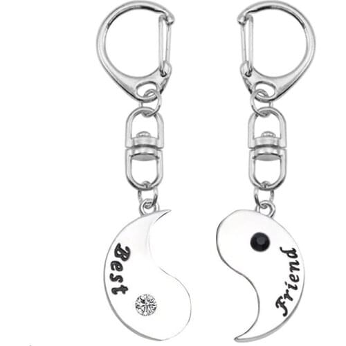 2 Piece Set Good Friend Series Key Chain Round Stitching Yin And Yang Taiji Shape Pendant Fashion Men And Women Jewelry Gift