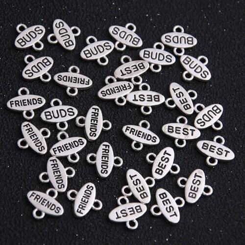 24pcs 12*10mm Antique BEST DUDS FRIENDS Letter Charms Connector Jewelry Making DIY Handmade Craft DIY 4B