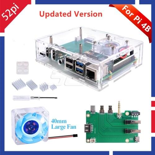 52Pi New Version Acrylic Set-Top Box Kit With 4010 Blue LED Light Fan And All Aluminum Heat Sink For Raspberry Pi 4B