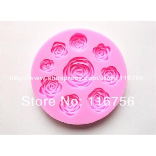 Free Shipping Fondant Cake 9-Cavity 3D Rose Silicone Mold Sugar Paste Sugar Art Tools Cake Decoration 007