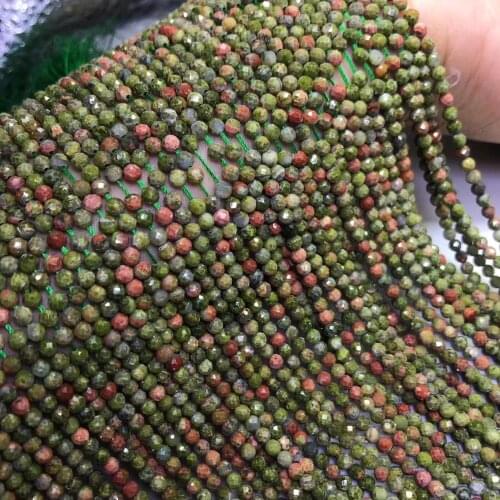 Loose beads unakite green round faceted 3/4mm 15" for DIY jewelry making FPPJ wholesale beads nature gemstone