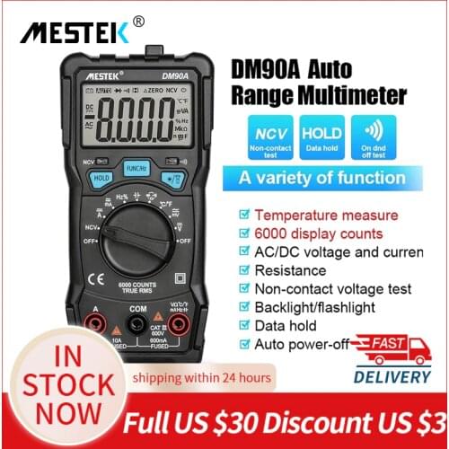 MESTEK Digital Multimeter DM90A/E/S NCV 6000 counts Auto Ranging AC/DC voltage meter Flashlight Back light Universal Multitester