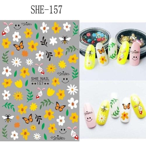 Flower nail decals small daisy rose pink yellow colors 3D manicure big size self glue nail art sticker JM010Flower nail decals D