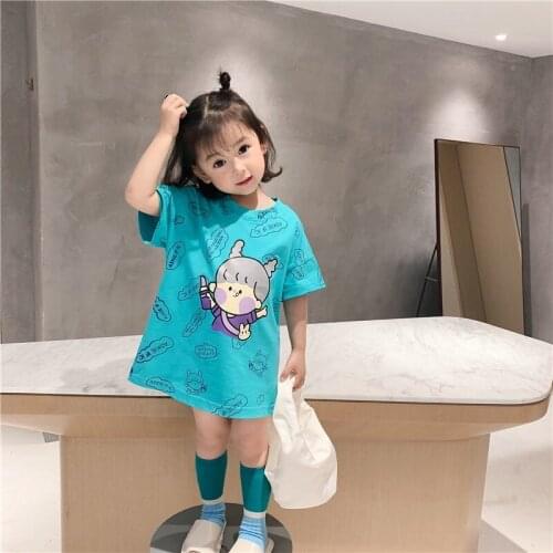 Childrens Clothing Kids Fashion Short Sleeve Tshirt Dress Summer Baby Girls Mide Length T Shirt Tops Girl Casual Princess Dress
