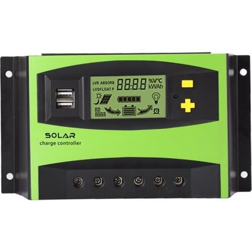 40A 12V/24V Solar Charge Controller Intelligent Solar Charging Light Regulator Dual USB Phone Port Display