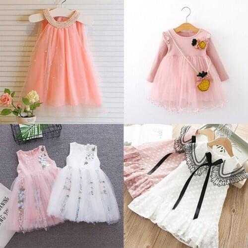VOGUEON New Summer Beading Casual Dress Girl Embroidery Flower Girls Dresses Wedding Party Princess Tutu Lace Clothing Children