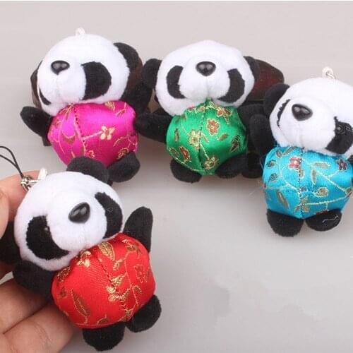 Cute Mini Plush Panda Keychain Charms Pendant Chinese Clothes Animal Hanging Accessory Women Child Gift Toy Key Chains 40pcs/lo