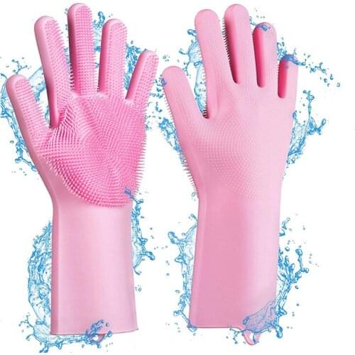 1 Set Multi-use Silicone Scrubber Rubber Dish Washing Gloves Kitchen Help Durable Dusting Pet Care Household Cleaning Tool