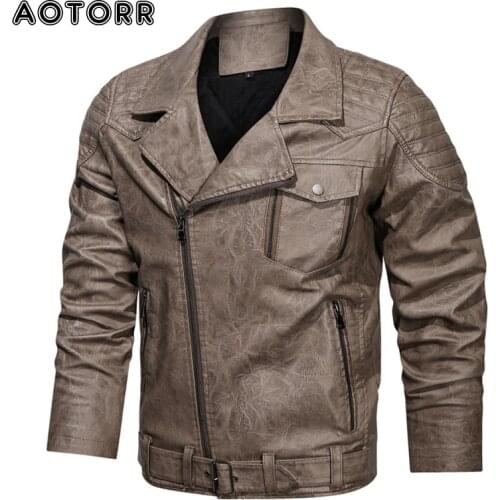 2021 Winter Mens Leather Jacket Fleece Fashion Male Cool Zipper Pockets PU Jacket Outwear Coats Warm Basebal Jackets EU Size